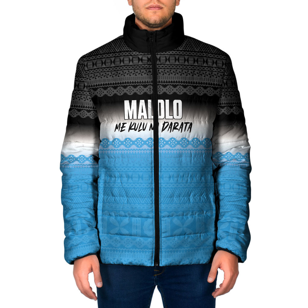 Malolo Fiji 2026 Rugby Personalised Padded Jacket Me Kulu Na Darata Fijian Tapa Pattern LT14 Men Blue - Polynesian Pride