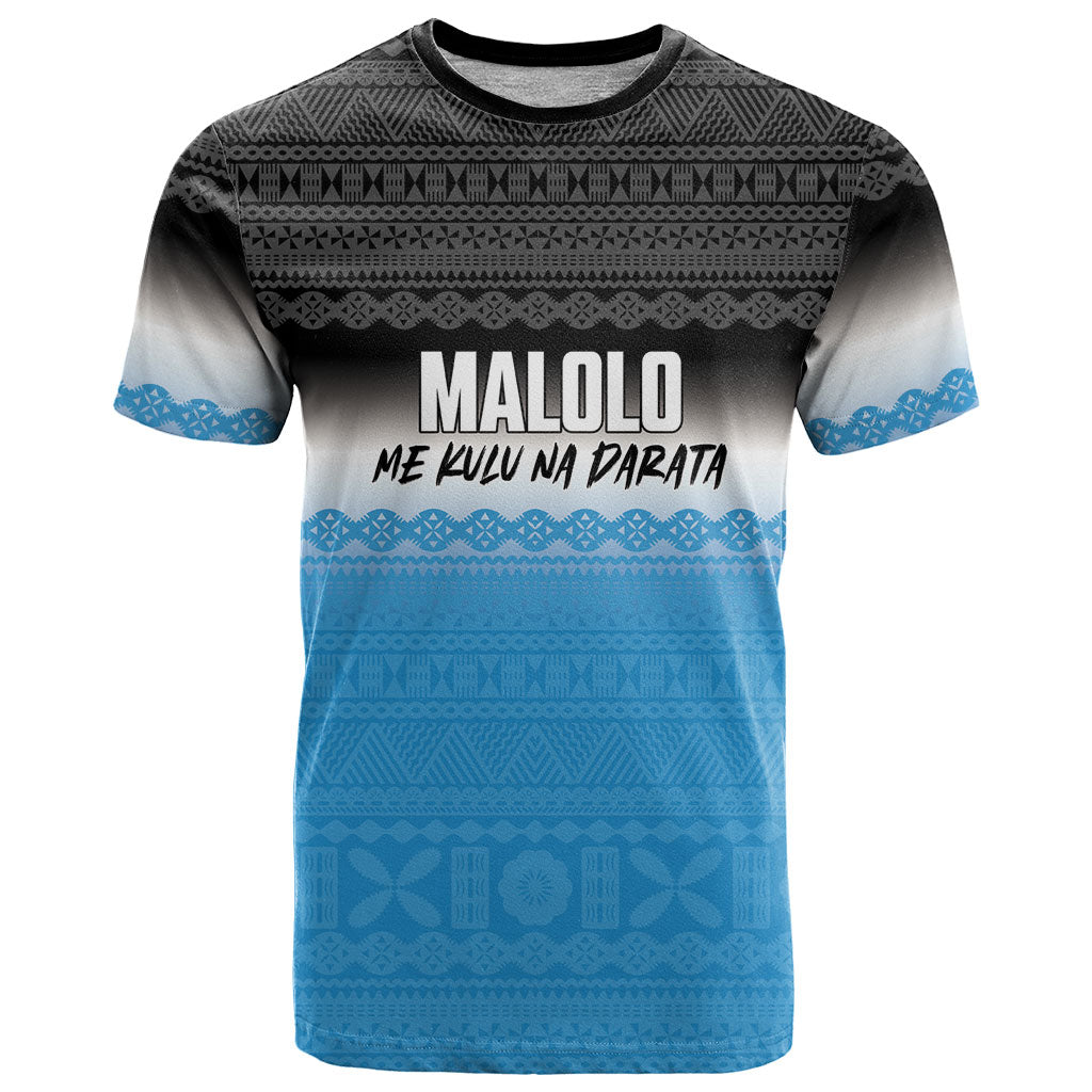 Malolo Fiji 2026 Rugby Personalised T Shirt Me Kulu Na Darata Fijian Tapa Pattern LT14 Blue - Polynesian Pride