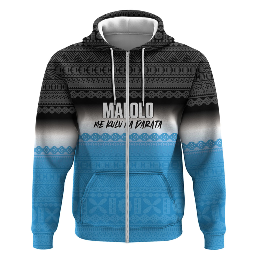 Malolo Fiji 2026 Rugby Personalised Zip Hoodie Me Kulu Na Darata Fijian Tapa Pattern LT14 Zip Hoodie Blue - Polynesian Pride