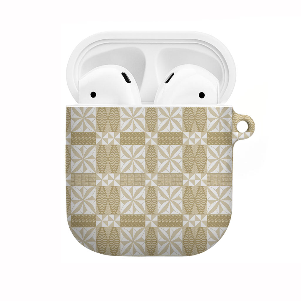 Beige Ngatu Pattern Malo e Lelei Tonga AirPods Case LT14 Beige - Polynesian Pride