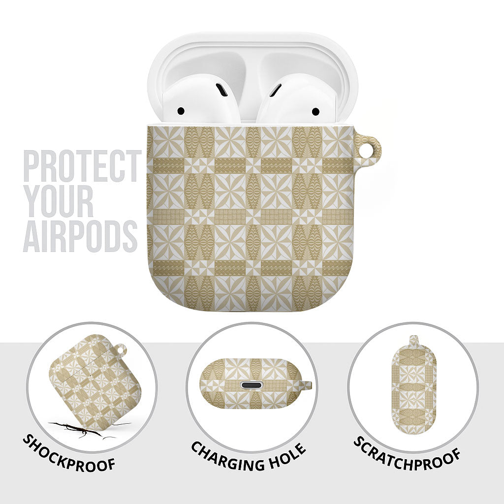 Beige Ngatu Pattern Malo e Lelei Tonga AirPods Case LT14 - Polynesian Pride