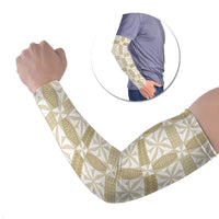 Beige Ngatu Pattern Malo e Lelei Tonga Arm Sleeves LT14 Set of 2 Beige - Polynesian Pride