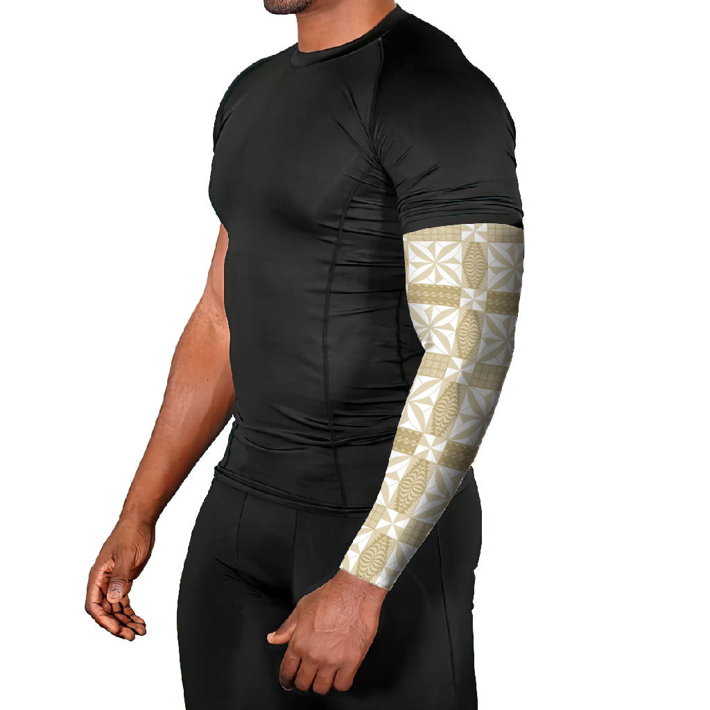 Beige Ngatu Pattern Malo e Lelei Tonga Arm Sleeves LT14 - Polynesian Pride