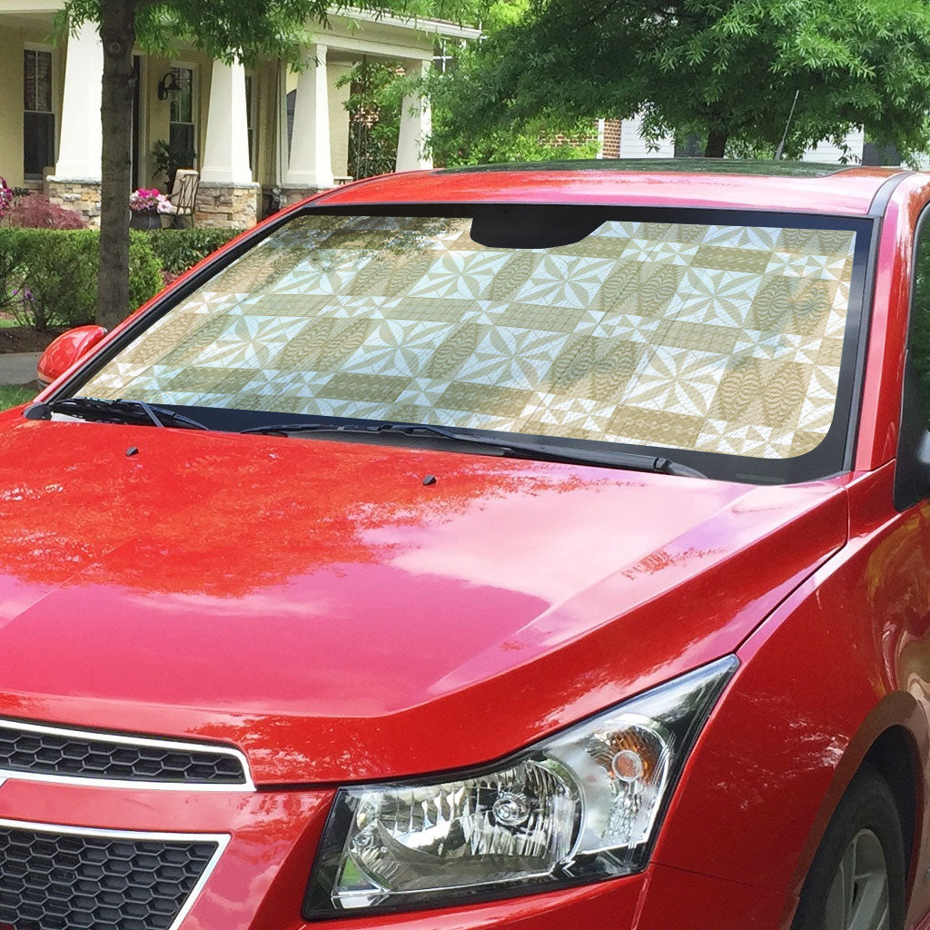 Beige Ngatu Pattern Malo e Lelei Tonga Auto Sun Shade LT14 - Polynesian Pride