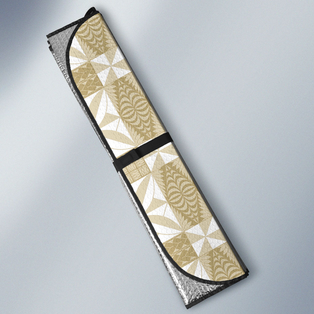 Beige Ngatu Pattern Malo e Lelei Tonga Auto Sun Shade LT14 - Polynesian Pride