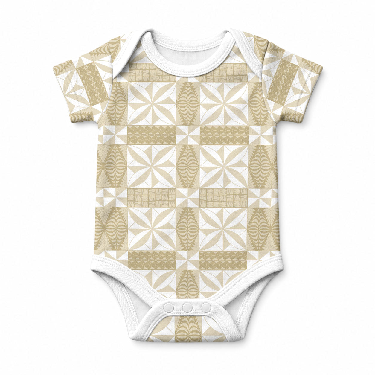 Beige Ngatu Pattern Malo e Lelei Tonga Baby Onesie LT14 Beige - Polynesian Pride