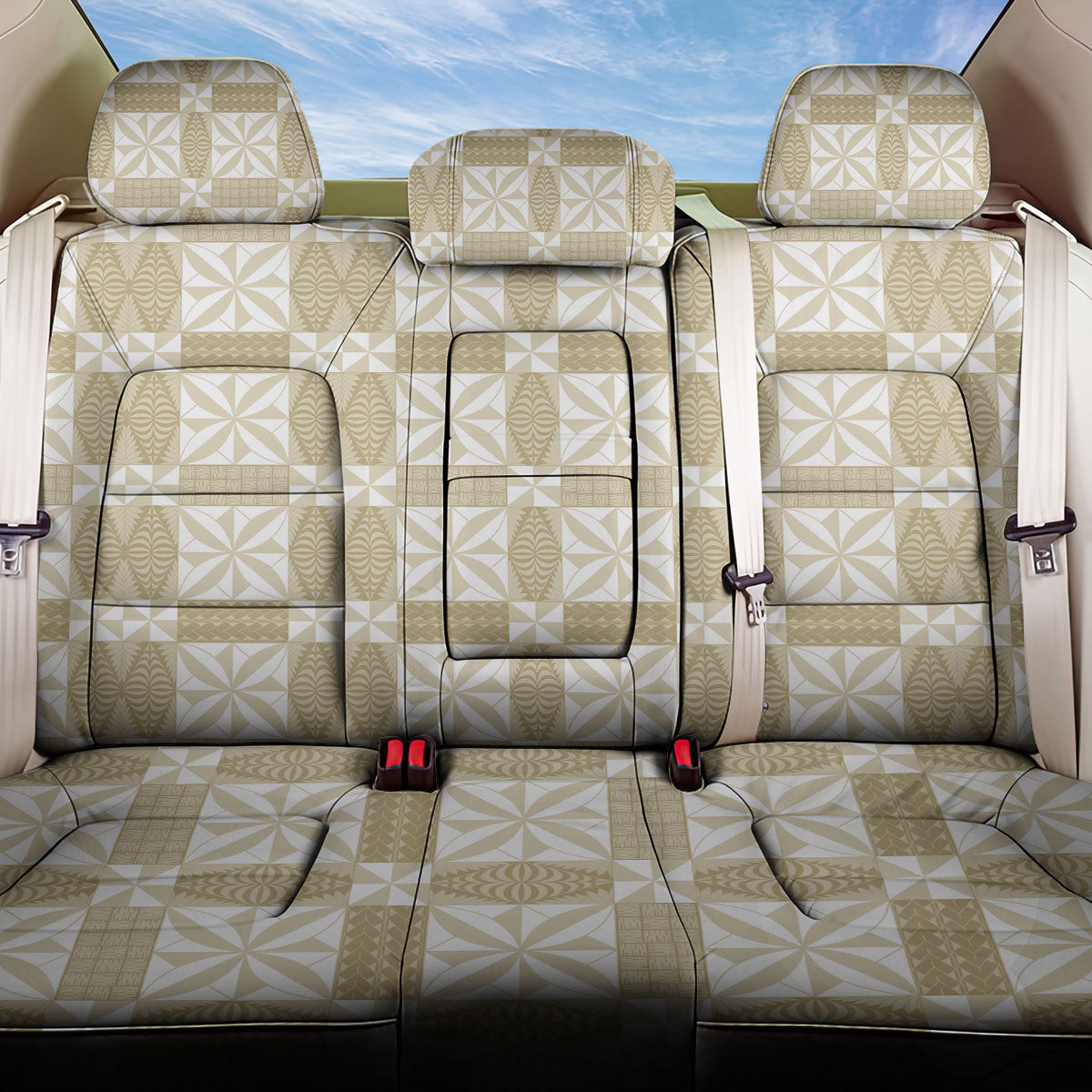 Beige Ngatu Pattern Malo e Lelei Tonga Back Car Seat Cover LT14 One Size Beige - Polynesian Pride