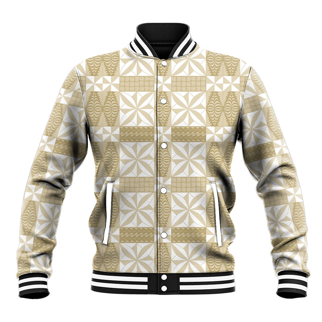 Beige Ngatu Pattern Malo e Lelei Tonga Baseball Jacket LT14 Unisex Beige - Polynesian Pride
