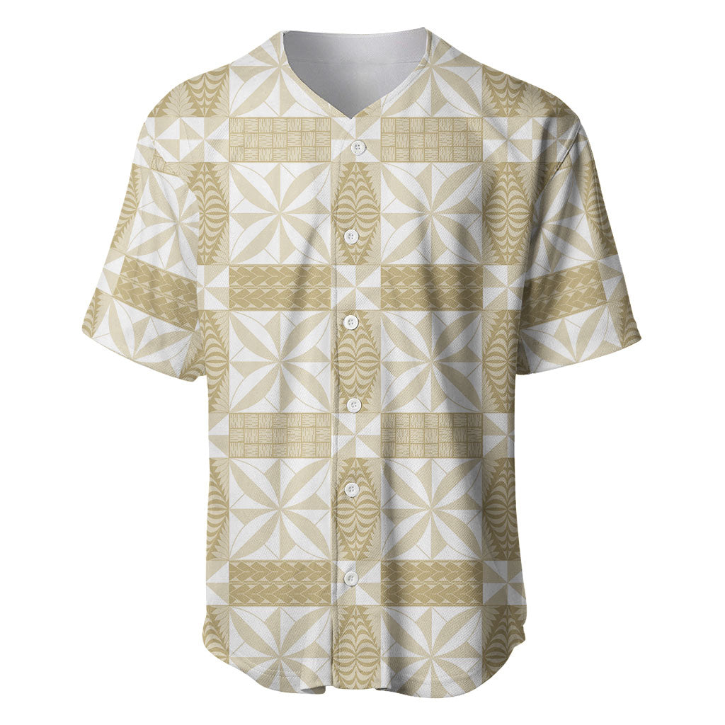 Beige Ngatu Pattern Malo e Lelei Tonga Baseball Jersey LT14 Beige - Polynesian Pride