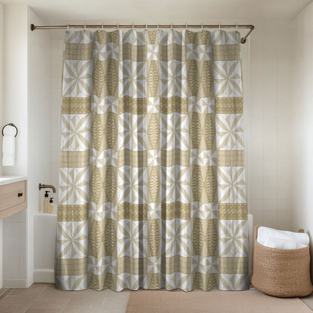 Beige Ngatu Pattern Malo e Lelei Tonga Bathroom Set LT14 Shower Curtain Only Beige - Polynesian Pride