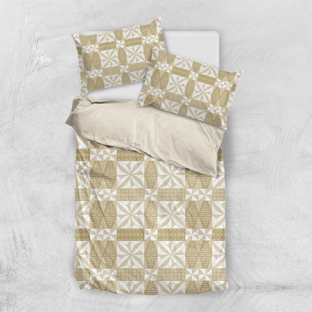 Beige Ngatu Pattern Malo e Lelei Tonga Bedding Set LT14 US Twin 172cm x 218cm Beige - Polynesian Pride