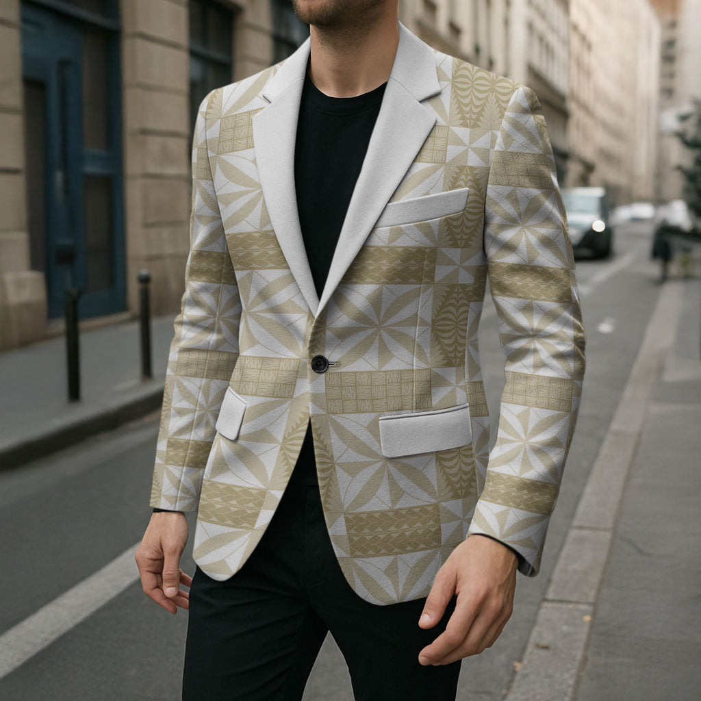 Beige Ngatu Pattern Malo e Lelei Tonga Blazer LT14 - Polynesian Pride