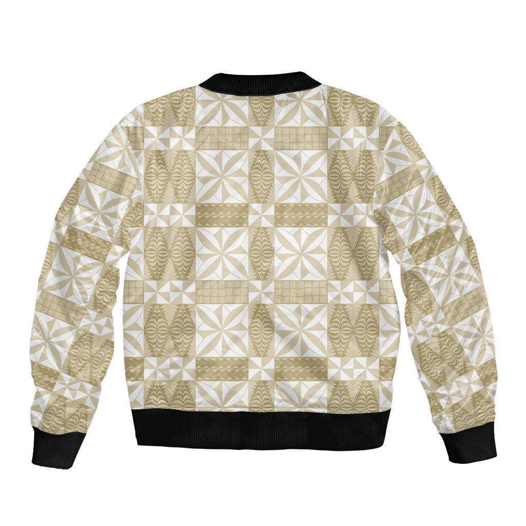 Beige Ngatu Pattern Malo e Lelei Tonga Bomber Jacket LT14 - Polynesian Pride