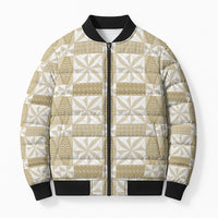 Beige Ngatu Pattern Malo e Lelei Tonga Bomber Puffer Jacket LT14 Unisex Beige - Polynesian Pride