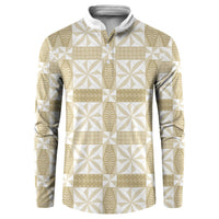 Beige Ngatu Pattern Malo e Lelei Tonga Button Sweatshirt LT14 Beige - Polynesian Pride
