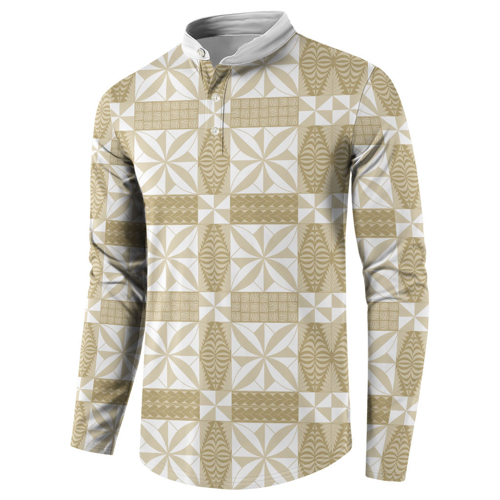 Beige Ngatu Pattern Malo e Lelei Tonga Button Sweatshirt LT14 - Polynesian Pride