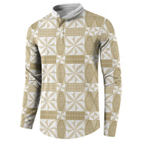 Beige Ngatu Pattern Malo e Lelei Tonga Button Sweatshirt LT14 - Polynesian Pride
