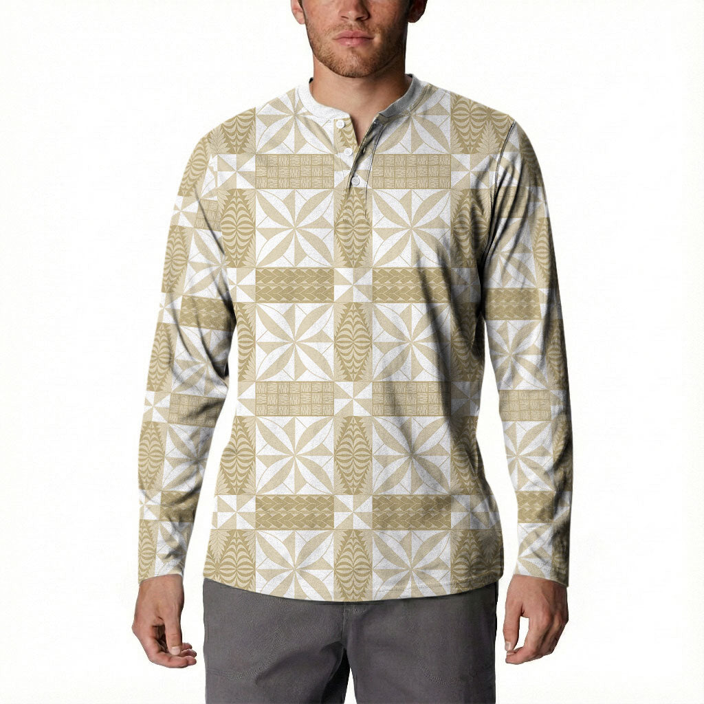 Beige Ngatu Pattern Malo e Lelei Tonga Button Sweatshirt LT14 - Polynesian Pride