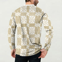 Beige Ngatu Pattern Malo e Lelei Tonga Button Sweatshirt LT14 - Polynesian Pride