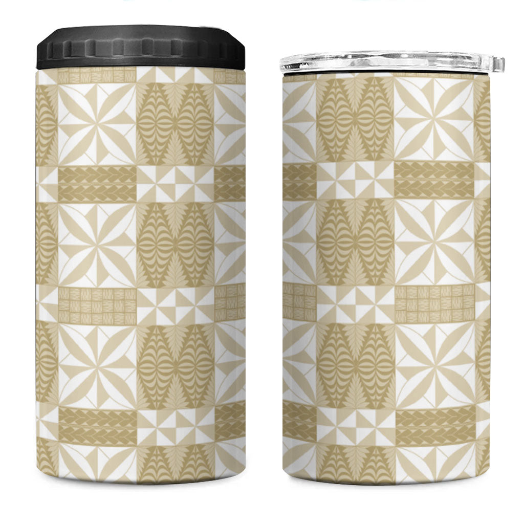 Beige Ngatu Pattern Malo e Lelei Tonga 4 in 1 Can Cooler Tumbler LT14 One Size: 16 oz Beige - Polynesian Pride