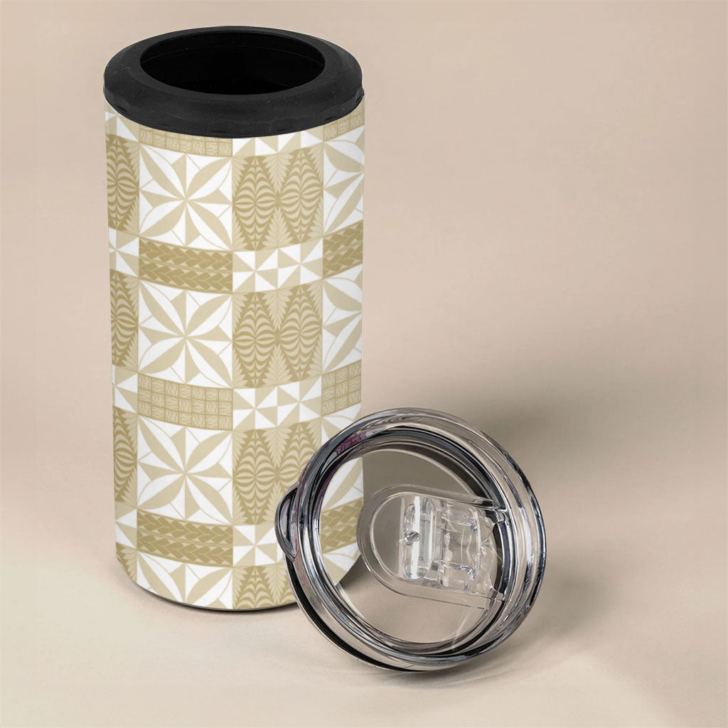 Beige Ngatu Pattern Malo e Lelei Tonga 4 in 1 Can Cooler Tumbler LT14 - Polynesian Pride
