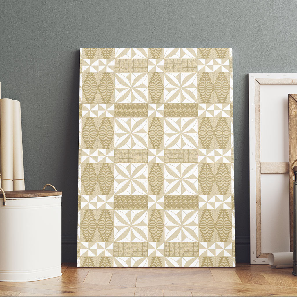 Beige Ngatu Pattern Malo e Lelei Tonga Canvas Wall Art LT14 - Polynesian Pride