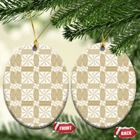 Beige Ngatu Pattern Malo e Lelei Tonga Ceramic Ornament LT14 Oval Beige - Polynesian Pride