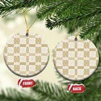 Beige Ngatu Pattern Malo e Lelei Tonga Ceramic Ornament LT14 Circle Beige - Polynesian Pride