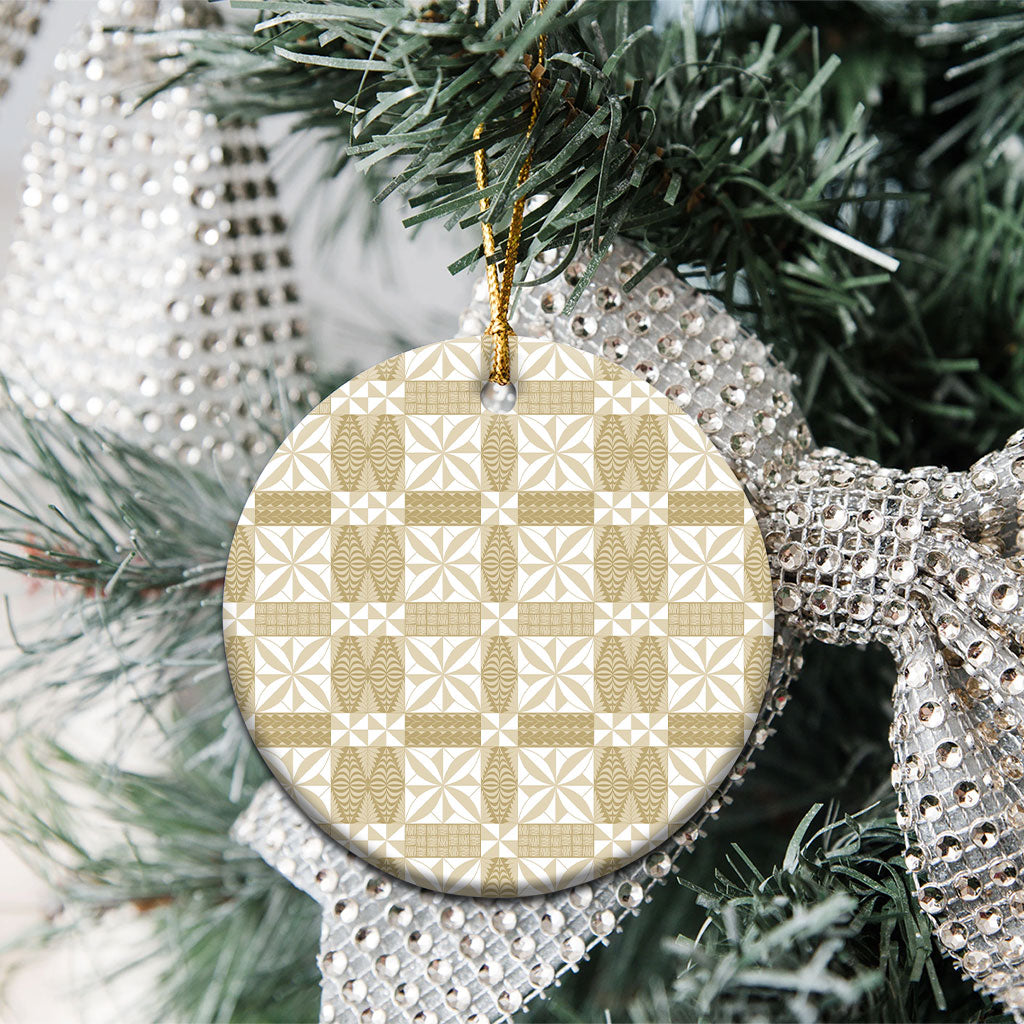 Beige Ngatu Pattern Malo e Lelei Tonga Ceramic Ornament LT14 - Polynesian Pride
