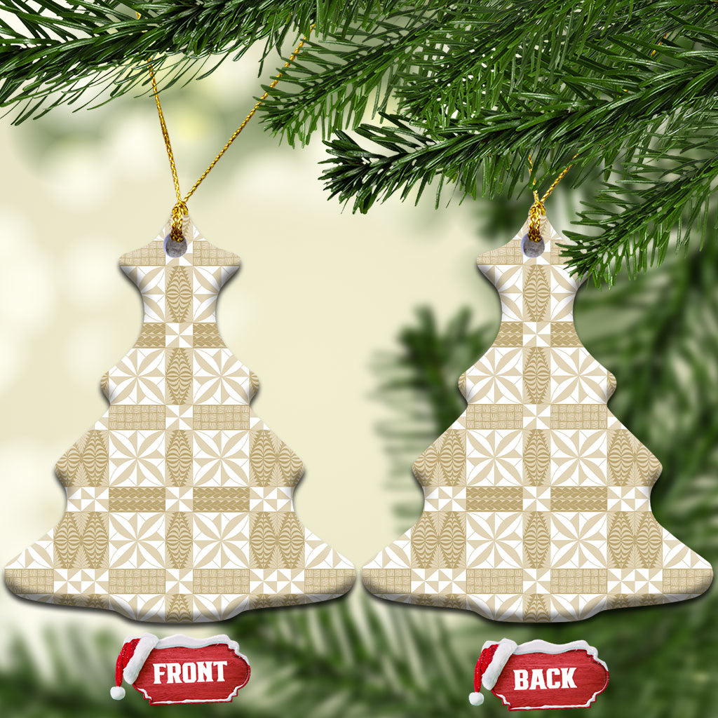 Beige Ngatu Pattern Malo e Lelei Tonga Ceramic Ornament LT14 Christmas Tree Beige - Polynesian Pride