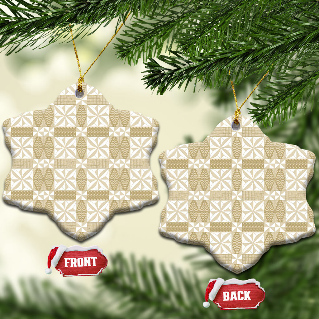 Beige Ngatu Pattern Malo e Lelei Tonga Ceramic Ornament LT14 Snow Flake Beige - Polynesian Pride