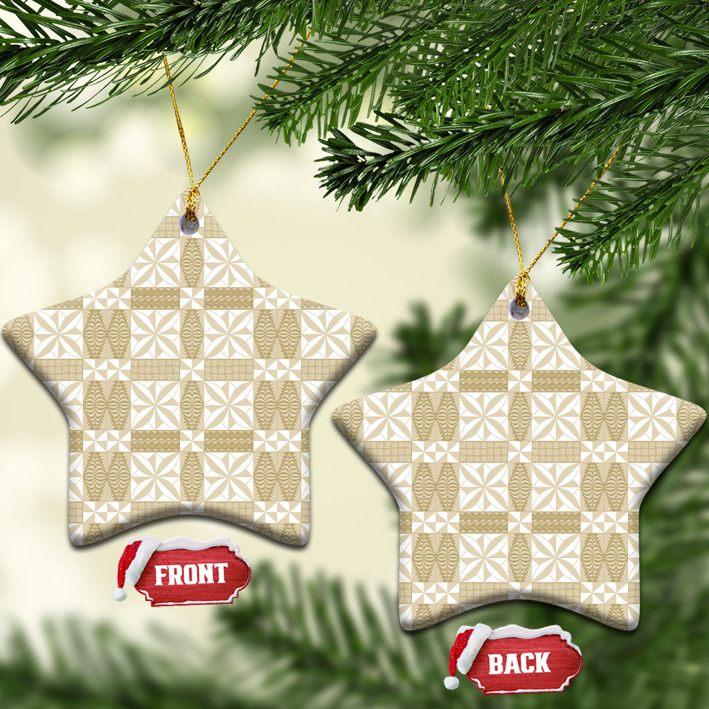 Beige Ngatu Pattern Malo e Lelei Tonga Ceramic Ornament LT14 Star Beige - Polynesian Pride