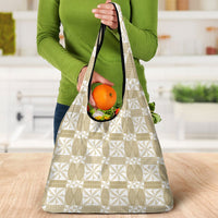 Beige Ngatu Pattern Malo e Lelei Tonga Grocery Bag LT14 - Polynesian Pride