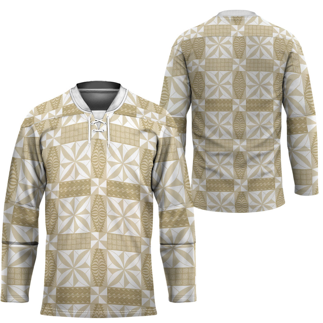 Beige Ngatu Pattern Malo e Lelei Tonga Hockey Jersey LT14 - Polynesian Pride