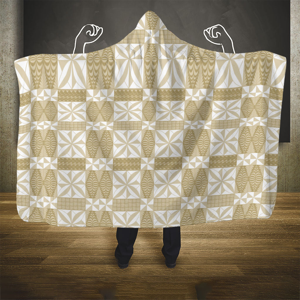 Beige Ngatu Pattern Malo e Lelei Tonga Hooded Blanket LT14 - Polynesian Pride