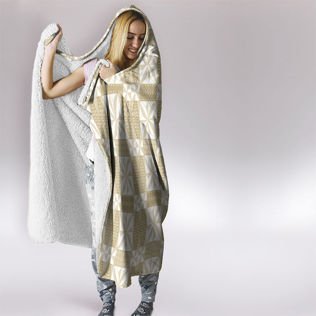 Beige Ngatu Pattern Malo e Lelei Tonga Hooded Blanket LT14 - Polynesian Pride
