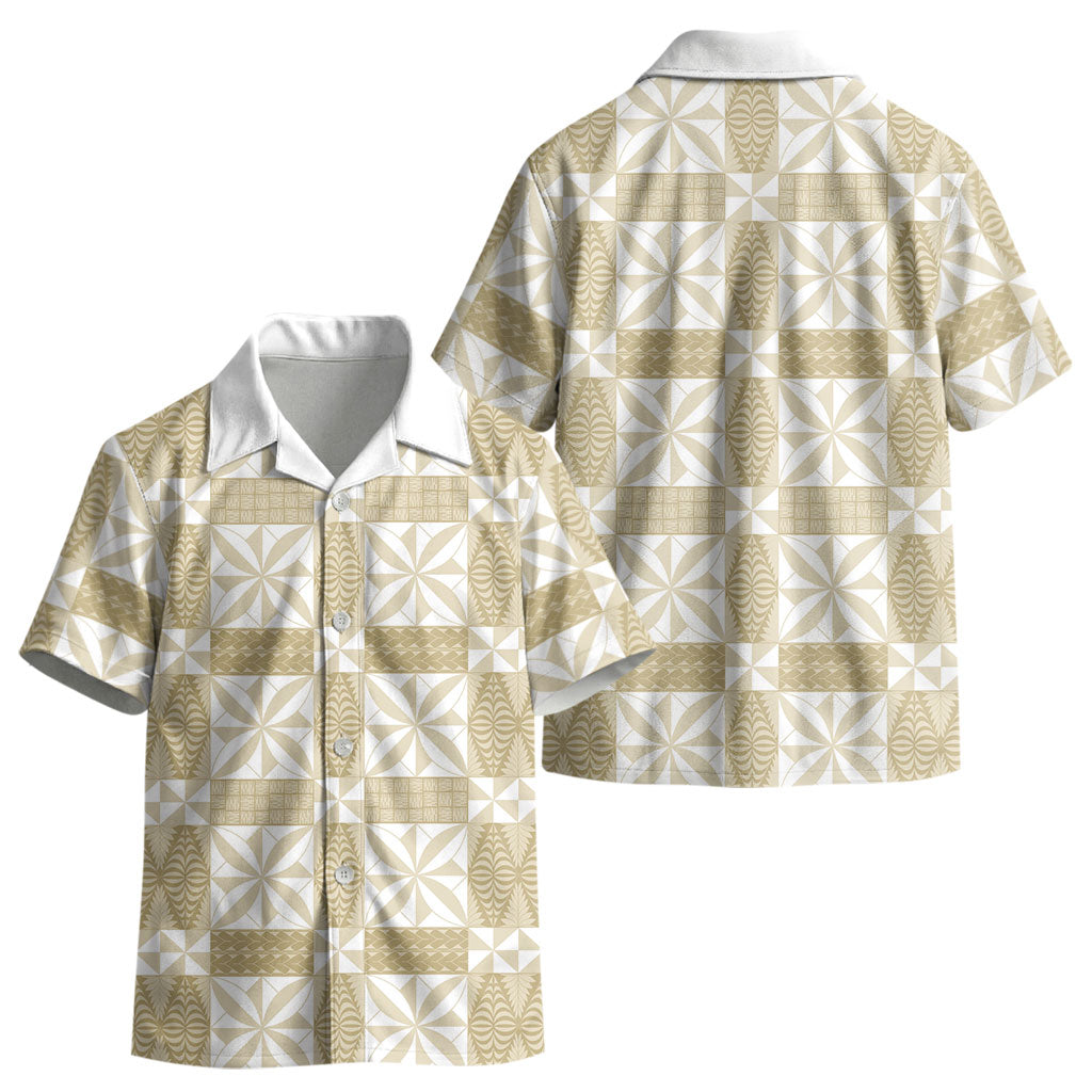 Beige Ngatu Pattern Malo e Lelei Tonga Kid Hawaiian Shirt LT14 - Polynesian Pride