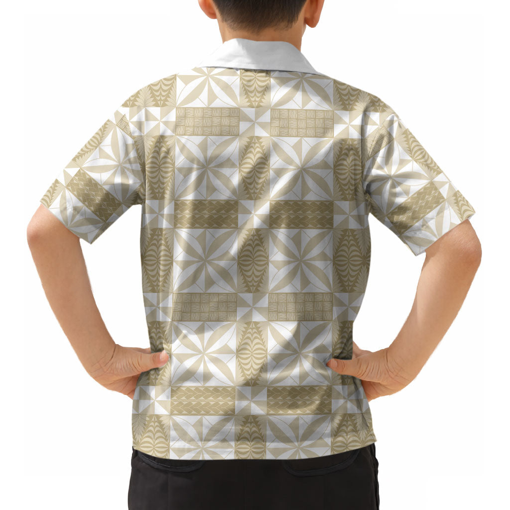 Beige Ngatu Pattern Malo e Lelei Tonga Kid Hawaiian Shirt LT14 - Polynesian Pride