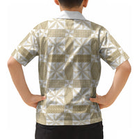 Beige Ngatu Pattern Malo e Lelei Tonga Kid Hawaiian Shirt LT14 - Polynesian Pride