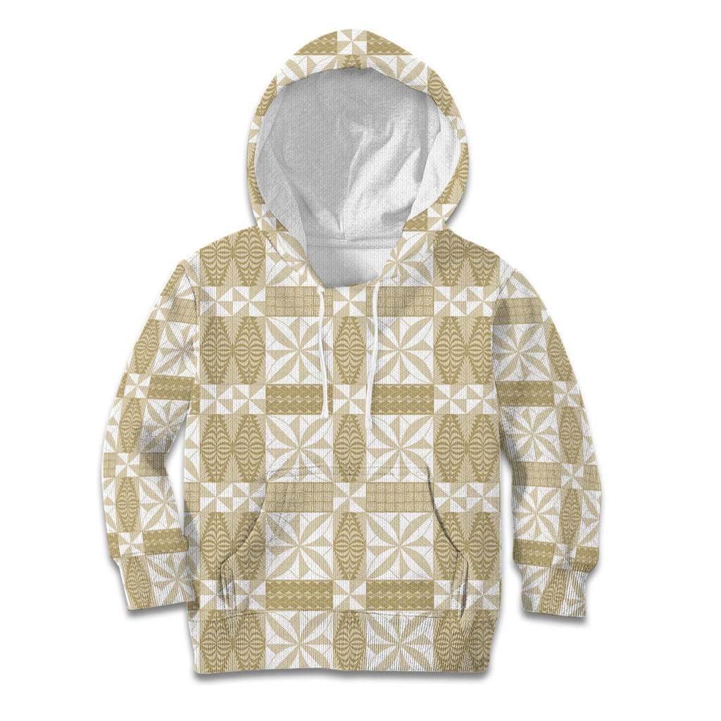 Beige Ngatu Pattern Malo e Lelei Tonga Kid Hoodie LT14 Hoodie Beige - Polynesian Pride