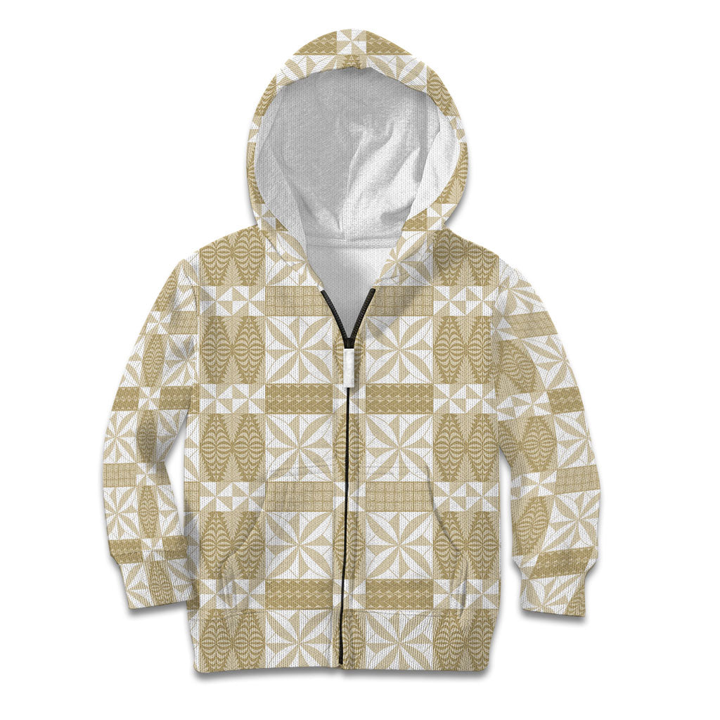 Beige Ngatu Pattern Malo e Lelei Tonga Kid Hoodie LT14 Zip Hoodie Beige - Polynesian Pride