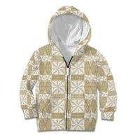 Beige Ngatu Pattern Malo e Lelei Tonga Kid Hoodie LT14 Zip Hoodie Beige - Polynesian Pride