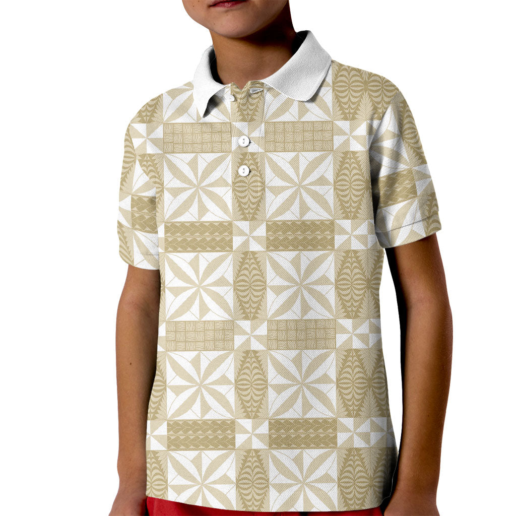 Beige Ngatu Pattern Malo e Lelei Tonga Kid Polo Shirt LT14 Kid Beige - Polynesian Pride