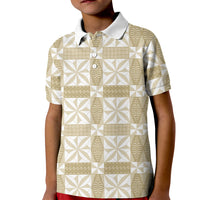 Beige Ngatu Pattern Malo e Lelei Tonga Kid Polo Shirt LT14 Kid Beige - Polynesian Pride