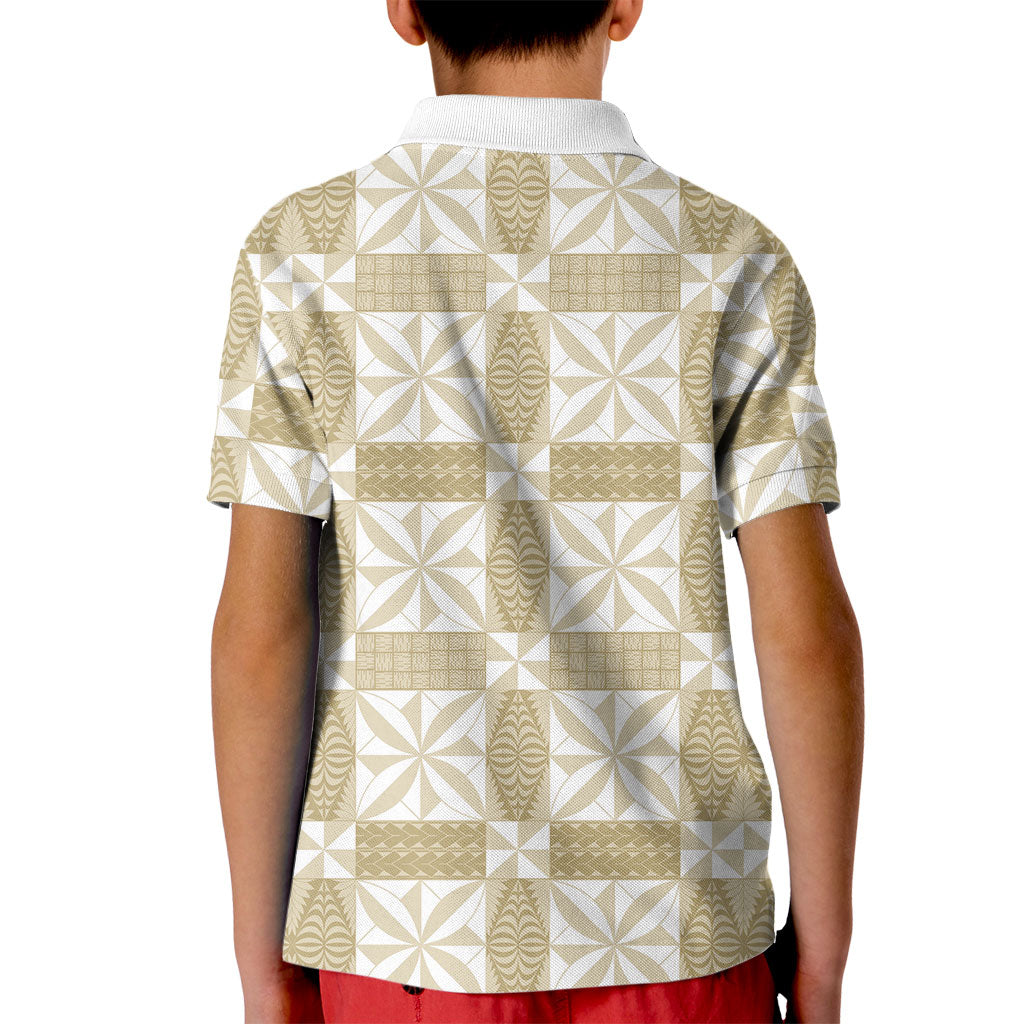 Beige Ngatu Pattern Malo e Lelei Tonga Kid Polo Shirt LT14 - Polynesian Pride
