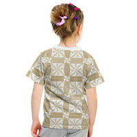 Beige Ngatu Pattern Malo e Lelei Tonga Kid T Shirt LT14 - Polynesian Pride
