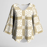 Beige Ngatu Pattern Malo e Lelei Tonga Kimono Sleeve Blouse LT14 Female Beige - Polynesian Pride