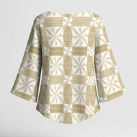 Beige Ngatu Pattern Malo e Lelei Tonga Kimono Sleeve Blouse LT14 - Polynesian Pride