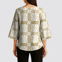Beige Ngatu Pattern Malo e Lelei Tonga Kimono Sleeve Blouse LT14 - Polynesian Pride
