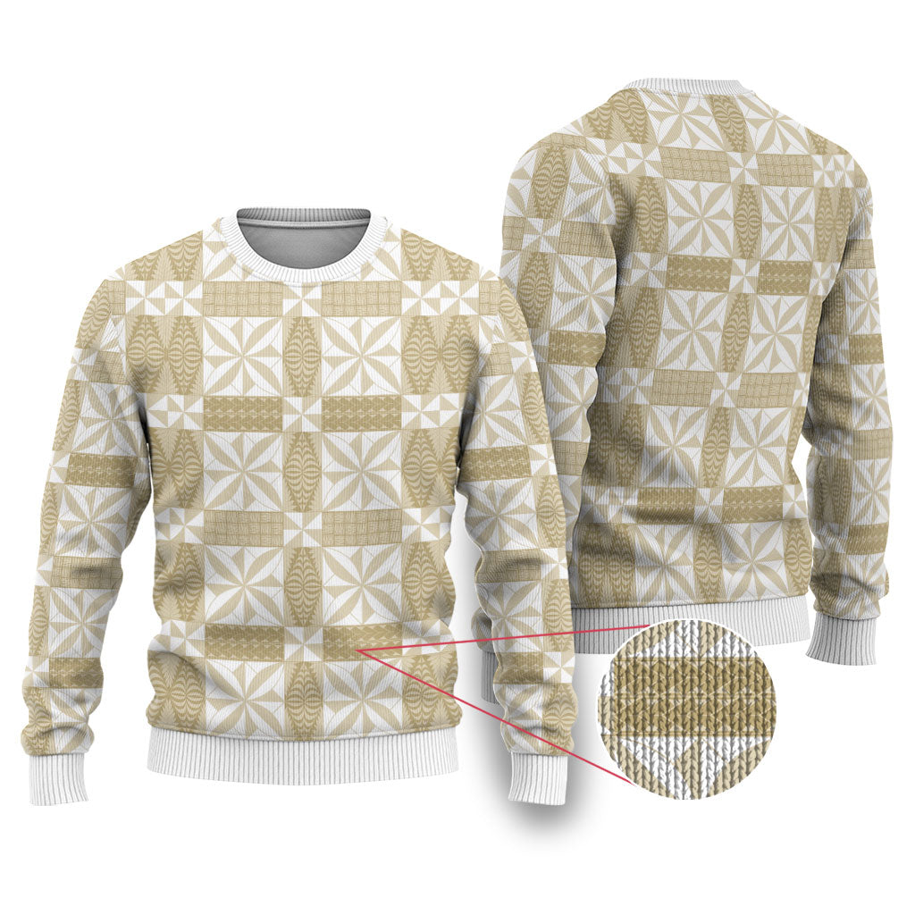 Beige Ngatu Pattern Malo e Lelei Tonga Ugly Christmas Sweater